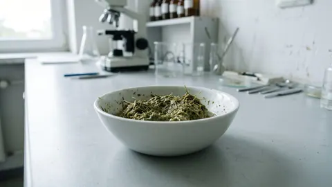 Porcelanowa parownica z treścią żwacza – wilgotną, zielonobrązową, włóknistą masą częściowo strawionej paszy.